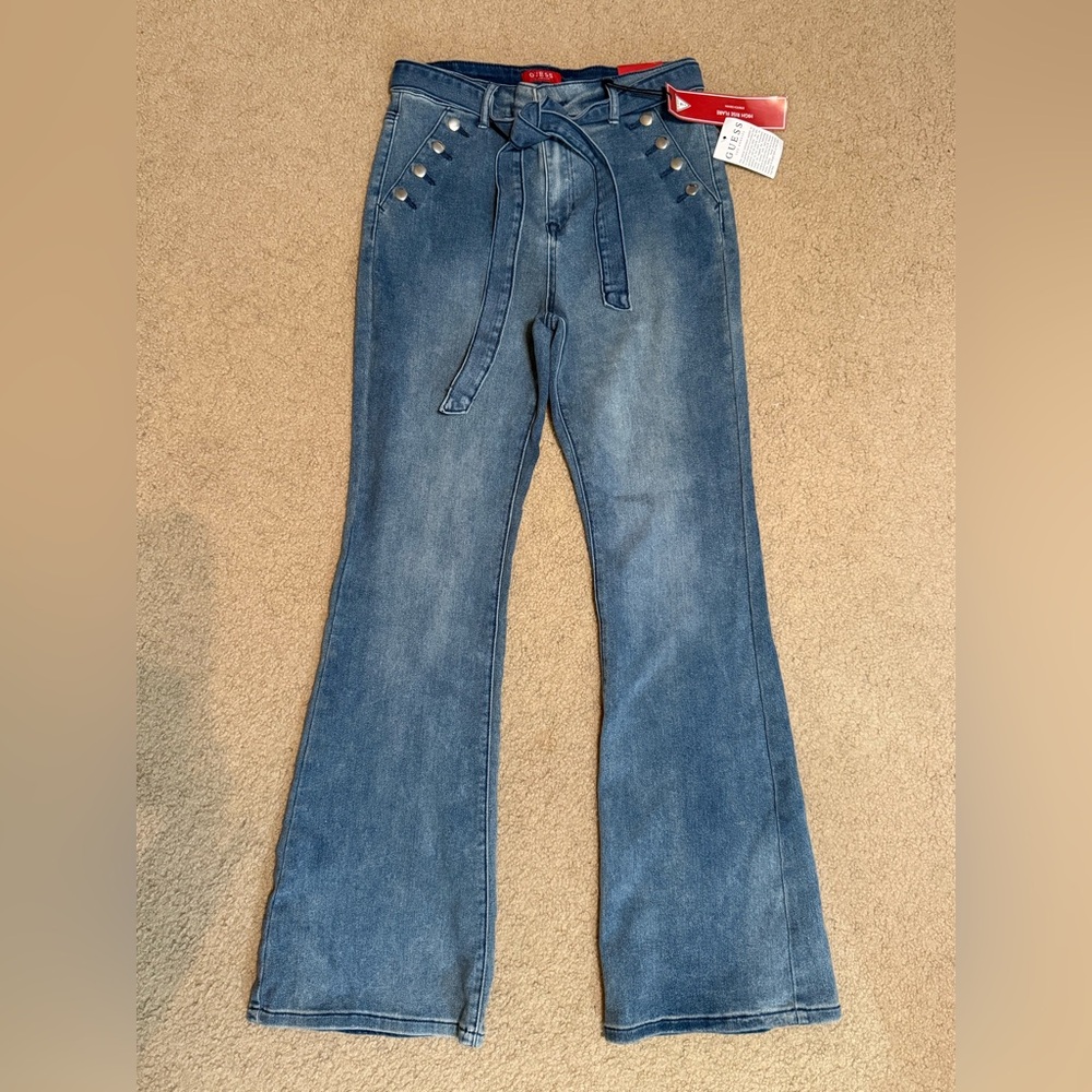 Guess Belted Sailor Flare Leg Blue Jeans